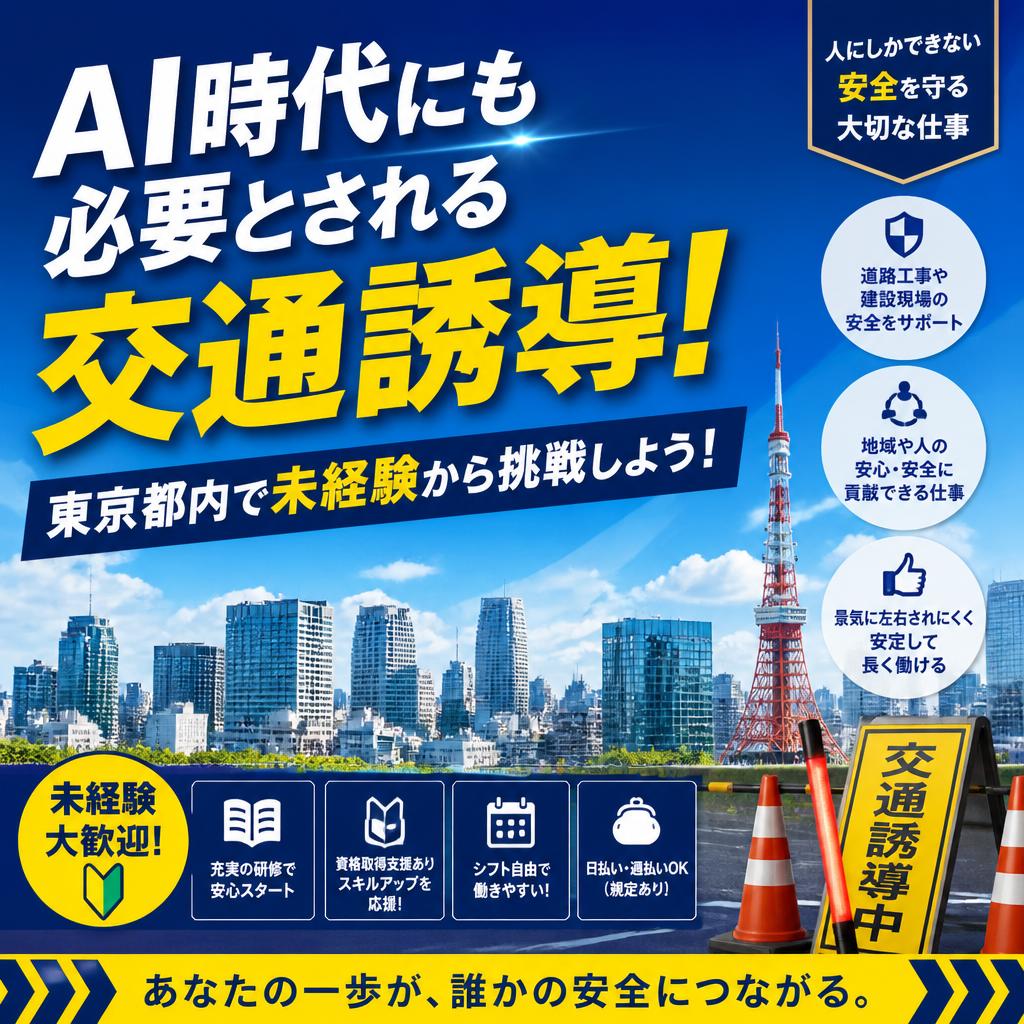 AI時代にも必要とされる交通誘導！東京都内で未経験から挑戦しよう！