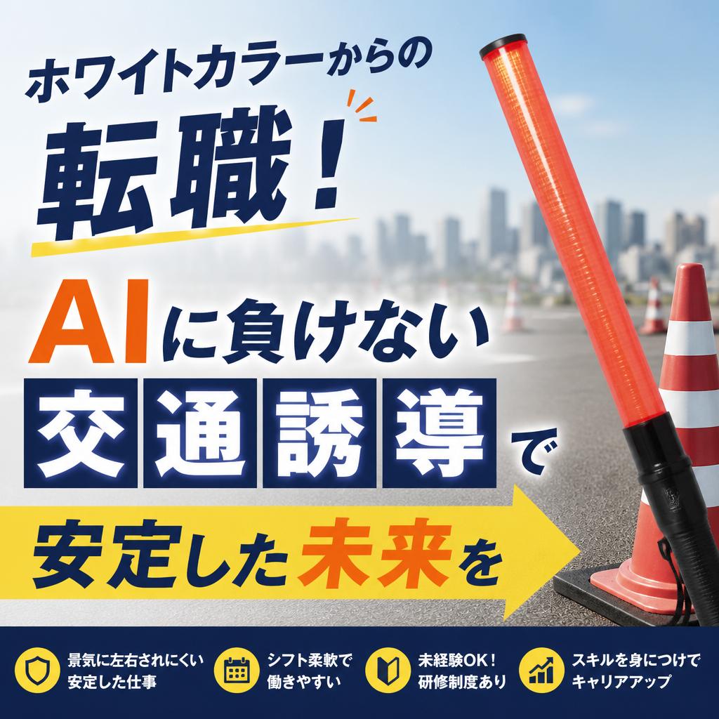 ホワイトカラーからの転職！AIに負けない交通誘導で安定した未来を